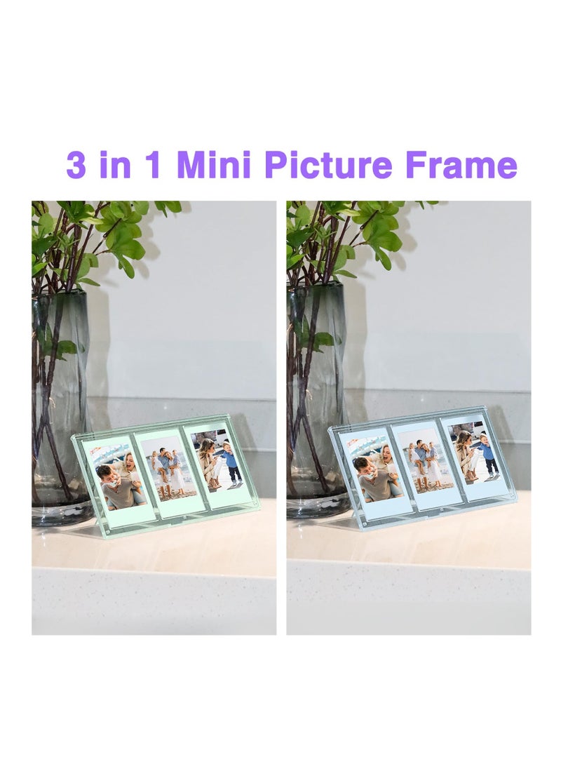 Excefore - 2x3 Mini Collage Picture Frame for Polaroid, 3 in 1 Colorful Frame for Instax Mini 3 inch Photos, Clear Mini Picture Frames for Desktop Tabletop Display Decoration - Image 1