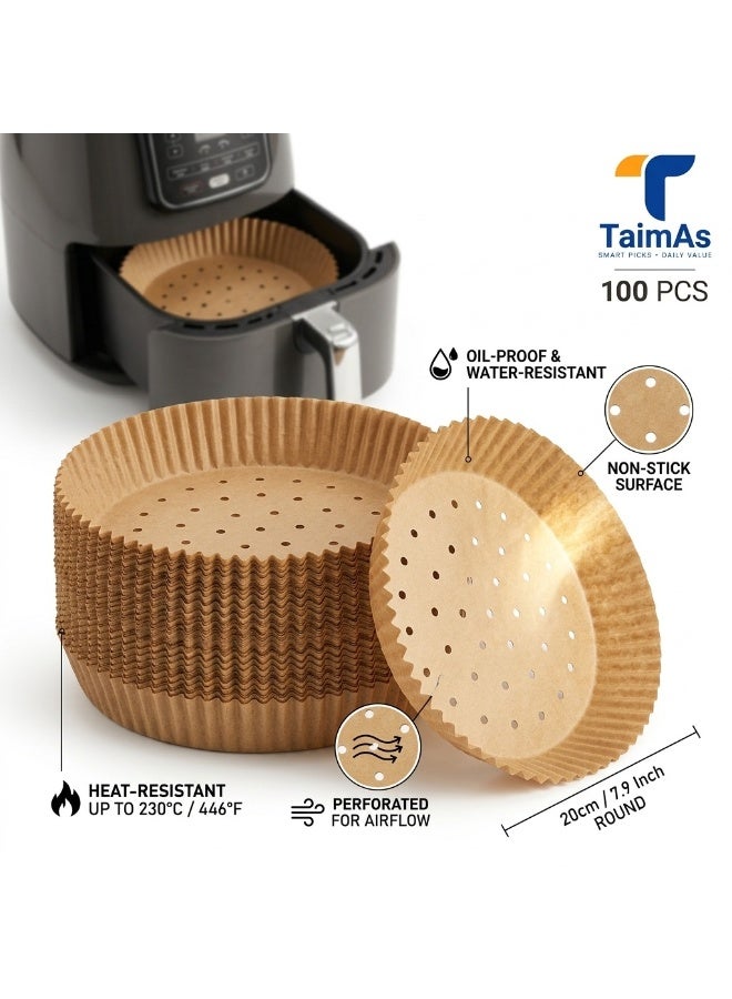 TaimAs Air Fryer Paper Liners 100 Pcs Non-Stick Oil-Proof Food-Grade Round 20cm - Image 1