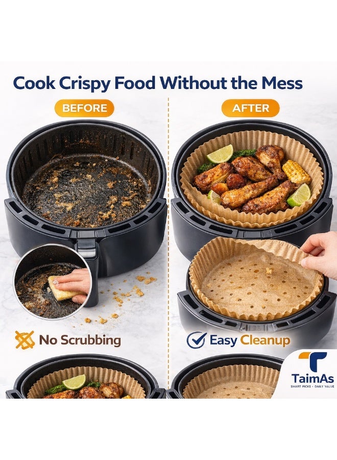 TaimAs Air Fryer Paper Liners 100 Pcs Non-Stick Oil-Proof Food-Grade Round 20cm - Image 4
