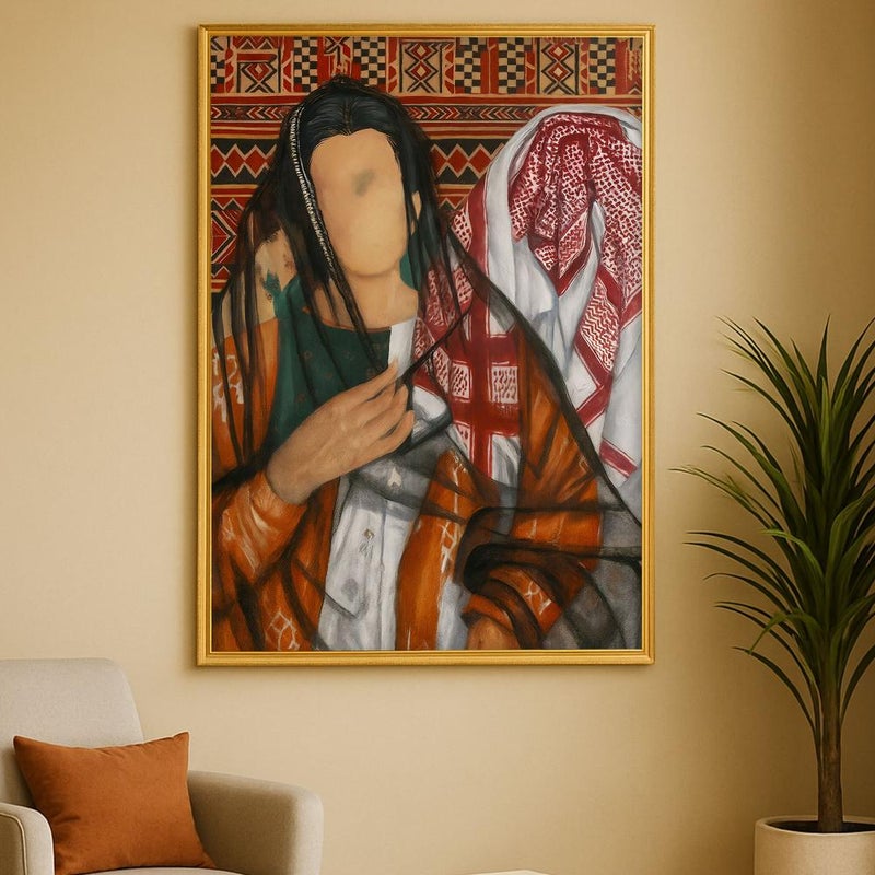 Marktna One canvas painting with a traditional Sadu weaving design and a hollow frame, measuring (50×70) cm. - Image 1