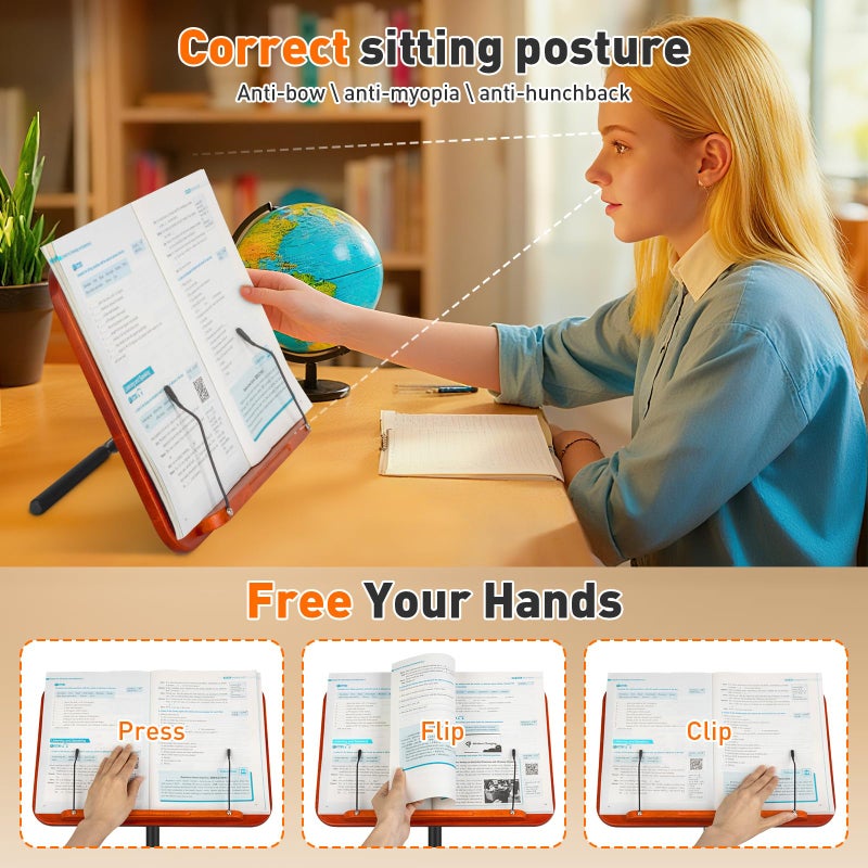 TNNOP 2-in-1 Floor Standing Book Stand, Foldable Book Holder for Reading with Page Clips, 19"â€“51" Height Adjustable, Sturdy Podium Stand for Reading, Bible, Laptop, Cookbooks, or Projectorï¼ŒBlack - Image 5