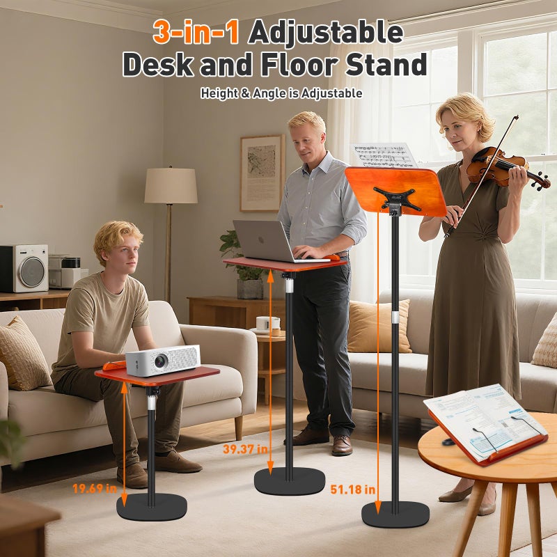 TNNOP 2-in-1 Floor Standing Book Stand, Foldable Book Holder for Reading with Page Clips, 19"â€“51" Height Adjustable, Sturdy Podium Stand for Reading, Bible, Laptop, Cookbooks, or Projectorï¼ŒBlack - Image 3