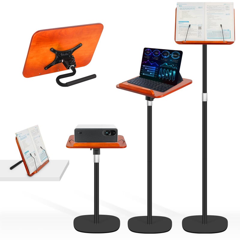 TNNOP 2-in-1 Floor Standing Book Stand, Foldable Book Holder for Reading with Page Clips, 19"â€“51" Height Adjustable, Sturdy Podium Stand for Reading, Bible, Laptop, Cookbooks, or Projectorï¼ŒBlack - Image 1