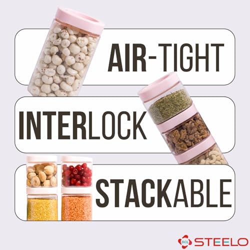 SCL Steelo Steelo Stack & Lock Plastic Kitchen Storage Square Container Set - Air Tight, Fridge safe, US FDA Approved, PET Food Grade Heavy Duty Material, BPA Free (Clear, 600 ml, Pack of 4) - Image 2