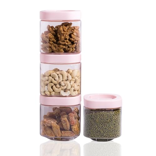 SCL Steelo Steelo Stack & Lock Plastic Kitchen Storage Square Container Set - Air Tight, Fridge safe, US FDA Approved, PET Food Grade Heavy Duty Material, BPA Free (Clear, 600 ml, Pack of 4) - Image 1