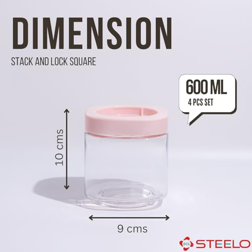 SCL Steelo Steelo Stack & Lock Plastic Kitchen Storage Square Container Set - Air Tight, Fridge safe, US FDA Approved, PET Food Grade Heavy Duty Material, BPA Free (Clear, 600 ml, Pack of 4) - Image 4