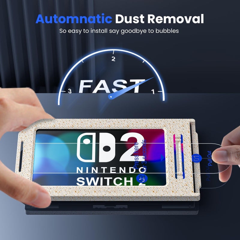 wsken Tempered Glass Screen Protector for Nintendo Switch 2 2025 - [Auto Dust Elimination] HD 9H Hardness Screen Protector Full Cover Screen Protector Film, Bubble-Free, Anti Fingerprint - Image 4