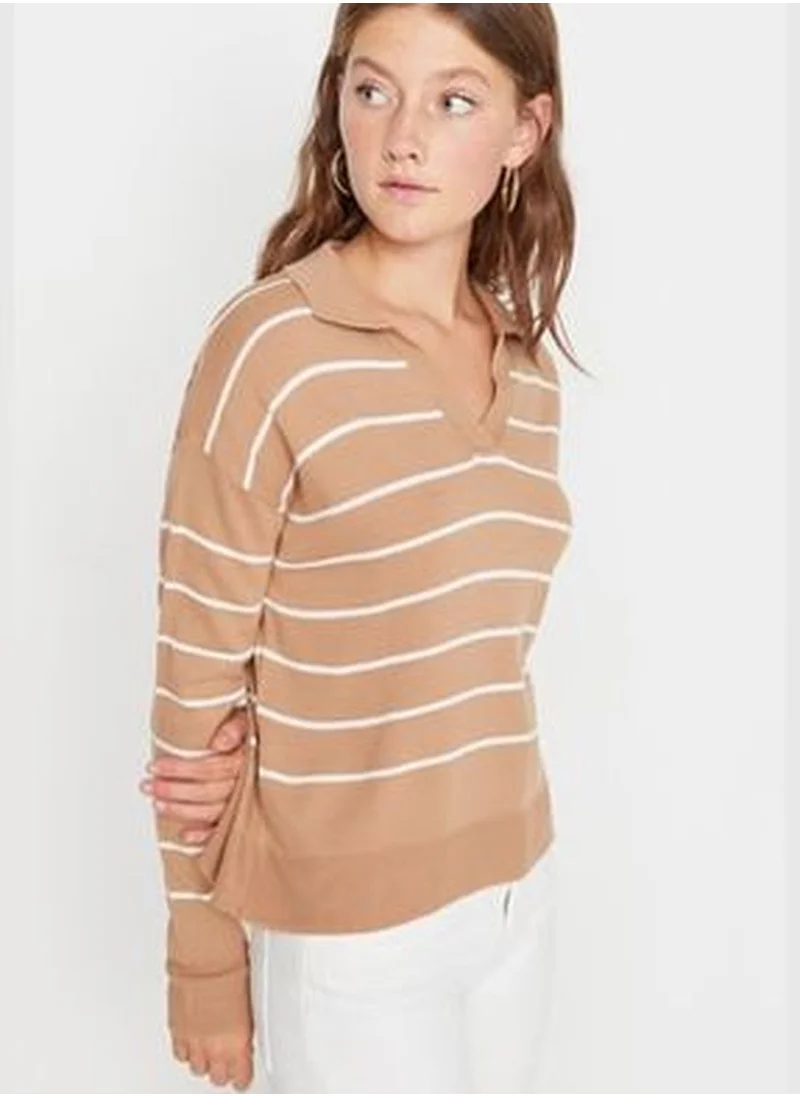 trendyol Camel Striped Knitwear Sweater TWOAW22KZ0735