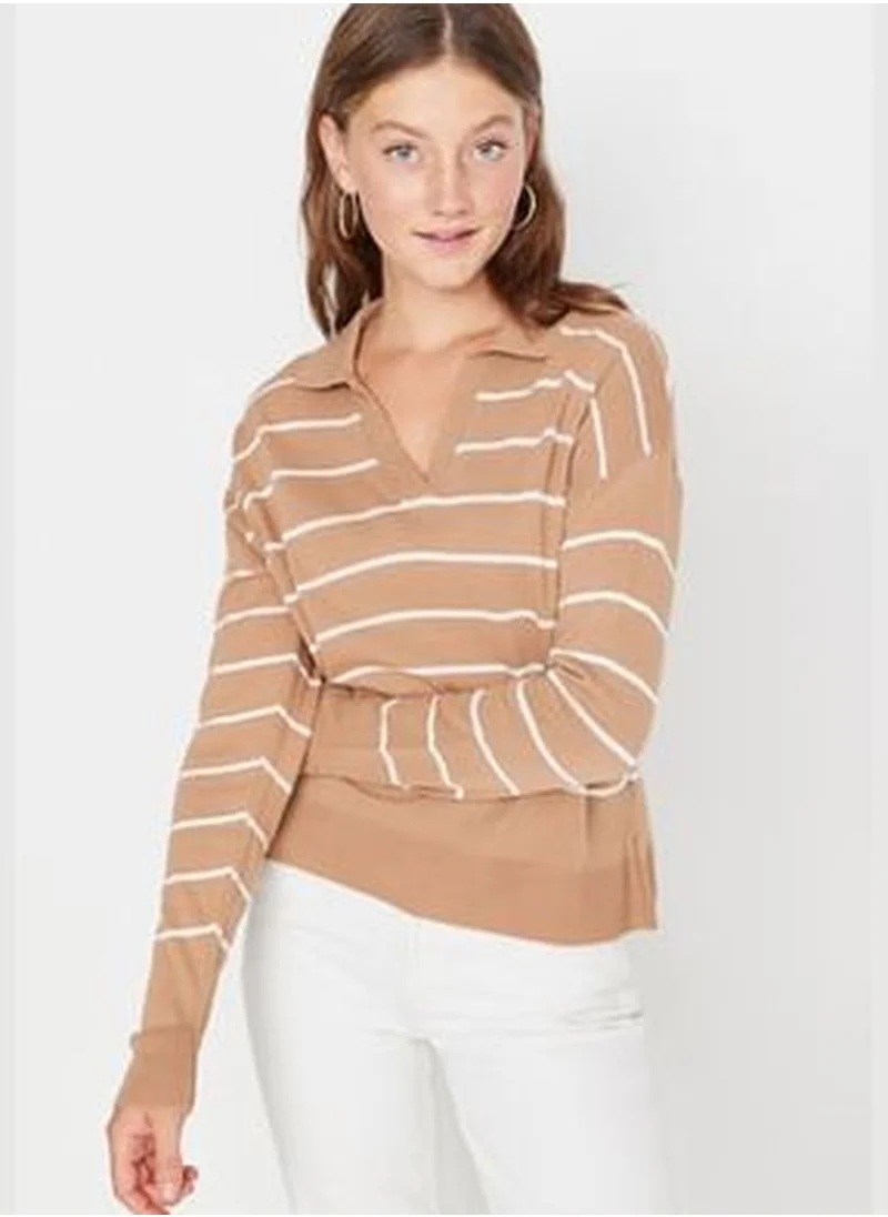 trendyol Camel Striped Knitwear Sweater TWOAW22KZ0735