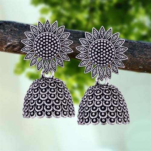 MEENAZ Traditional Oxidised Silver Jhumka Earrings Set for women girls woman fashion jhumkas meenakari oxidized kundan Temple South Indian Ear rings stylish Small Jhumki Combo pack of 6 pairs -1245 - Image 3