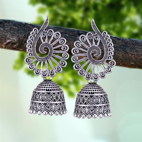 MEENAZ Traditional Oxidised Silver Jhumka Earrings Set for women girls woman fashion jhumkas meenakari oxidized kundan Temple South Indian Ear rings stylish Small Jhumki Combo pack of 6 pairs -1245 - Image 2