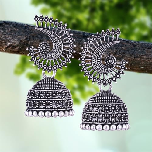 MEENAZ Traditional Oxidised Silver Jhumka Earrings Set for women girls woman fashion jhumkas meenakari oxidized kundan Temple South Indian Ear rings stylish Small Jhumki Combo pack of 6 pairs -1245 - Image 4