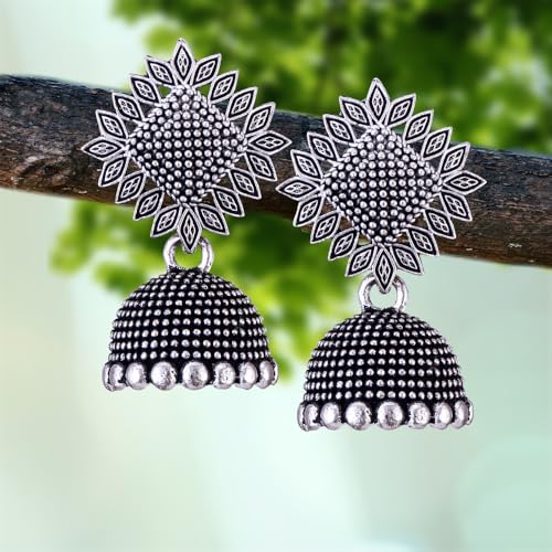 MEENAZ Traditional Oxidised Silver Jhumka Earrings Set for women girls woman fashion jhumkas meenakari oxidized kundan Temple South Indian Ear rings stylish Small Jhumki Combo pack of 6 pairs -1245 - Image 5