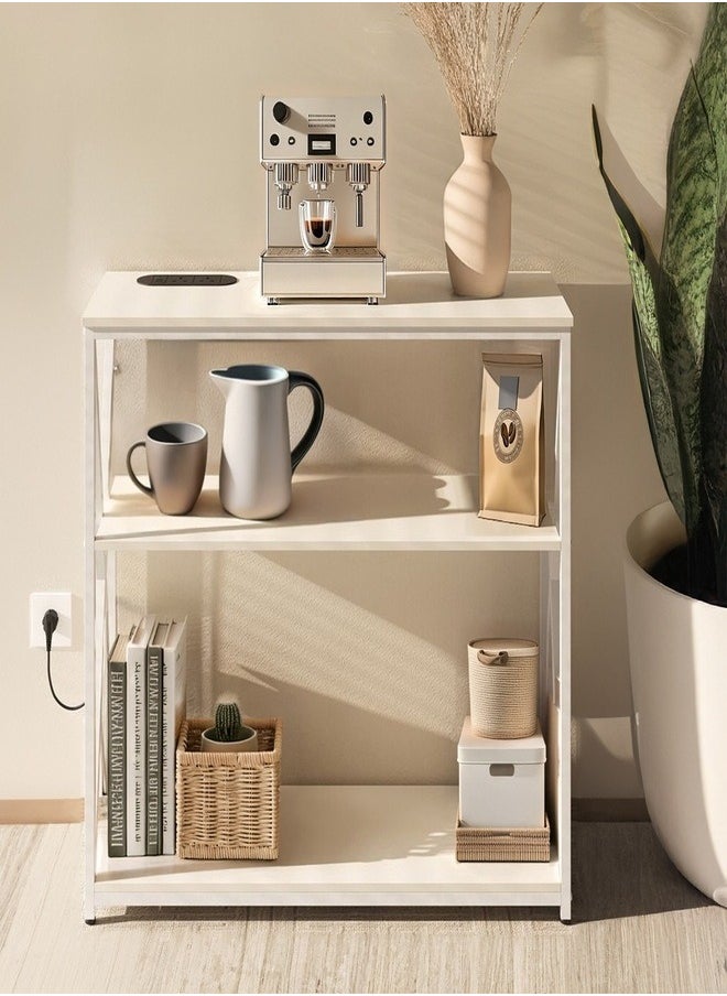 AGD - 3 Layer Adjustable Wall Table with Charging Base, Coffee Table with Storage Shelf and Power Outlet for Living Room Entryway Sofa Foyer 100x35x90cm Metal (White) - Image 1