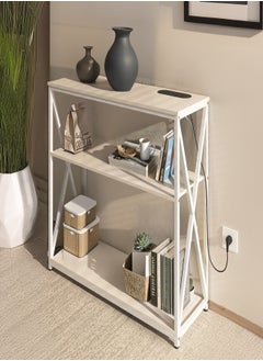 AGD 3 Layer Adjustable Wall Table with Charging Base, Coffee Table with Storage Shelf and Power Outlet for Living Room Entryway Sofa Foyer 100x35x90cm Metal (White)  - Image 4