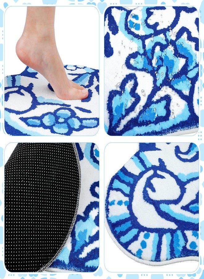 Tinideya Delft Cat Shape Bath Rug Cat Shaped Bathroom Mat 23" x 32" Rugs for Home Decor Cute Soft Tufted Mats Non Slip Absorbent Floor Carpet for Bedroom Porch Kitchen(Blue) - Image 3