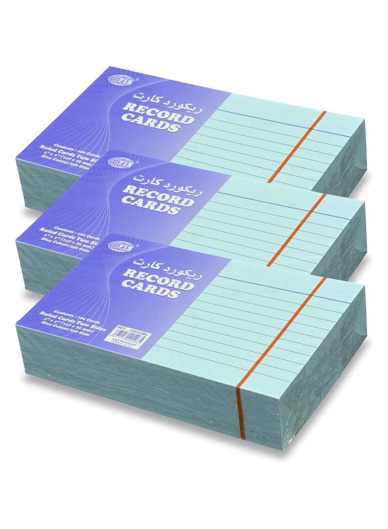 FIS® Ruled Record Cards or Index Cards, Size:5"x3" Inches (127x76mm), Two Sides Single Ruled, 240gsm, 100 Sheets Per Packet, Packet of 3 Pieces, Blue Color-FSIC53BL-3 - Image 1
