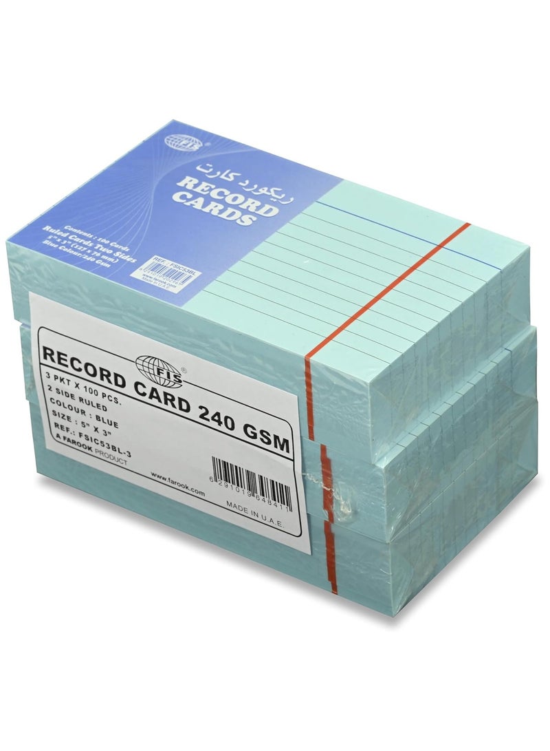 FIS® Ruled Record Cards or Index Cards, Size:5"x3" Inches (127x76mm), Two Sides Single Ruled, 240gsm, 100 Sheets Per Packet, Packet of 3 Pieces, Blue Color-FSIC53BL-3 - Image 4