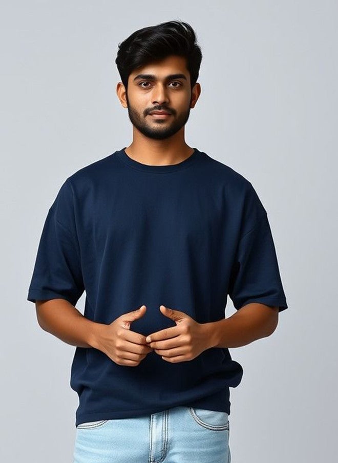 OUTLAWS Men Extended Sleeves Raw Edge T-shirt in Blue - Image 1
