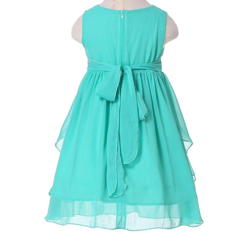 Bow Dream Flower Girls Dresses Junior Bridesmaids Little Girls Elegant Ruffle Chiffon Tea Length Turquoise 12 - Image 3
