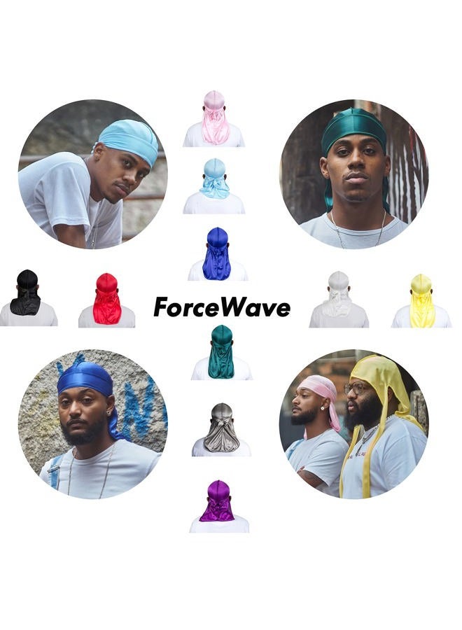 ForceWave 10 Pieces Silky Durags Long Tail for Women Men Satin Durag 360 wave，Dorag, 10 Colors - Image 2