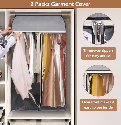 MISSLO 43" Hanging Garment Bags for Hanging Clothes Fully Enclosed Coat Bags for Closet Storage Clothes Cover with Large Clear Window and 3 Zippers (Rack not included), 2 Packs - Image 3