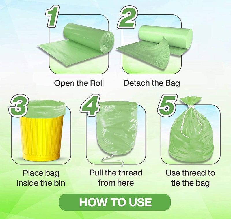 أكياس قمامة قابلة للتحلل أكياس سلة المهملات أكياس نفايات 19X21 بوصة عبوة من 5 150 قطعة خضراء - Image 2