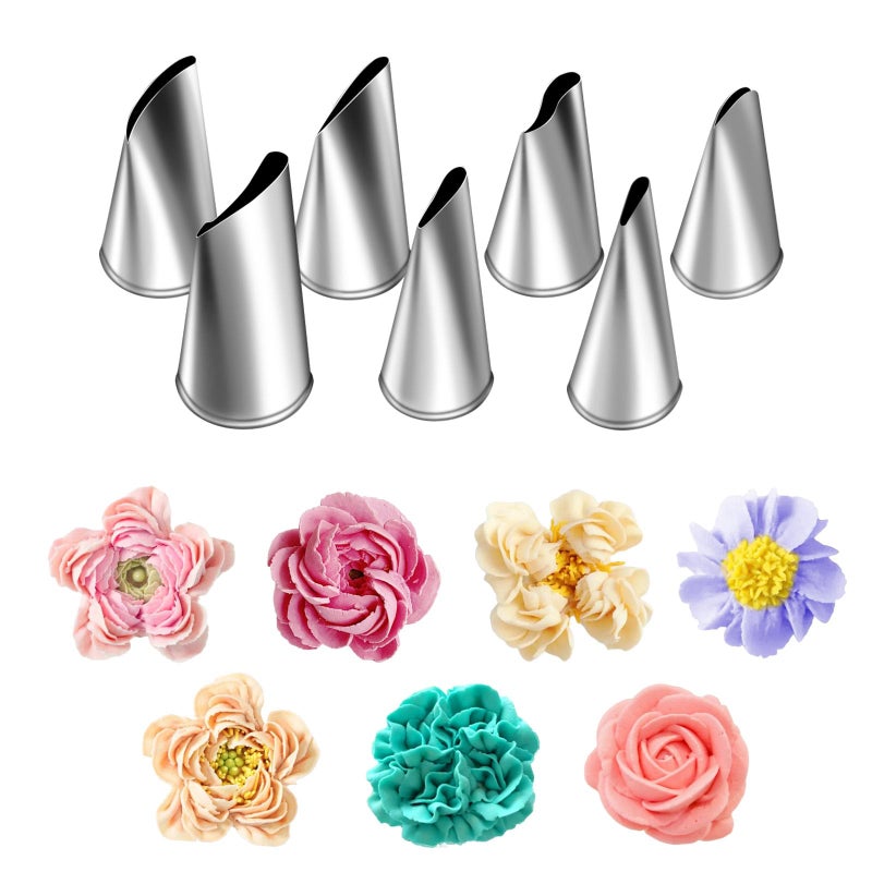Suuker Fondant Rose Piping Tips Set, Stainless Steel Cake Decorating Pastry Tools, Cake Decorating Supplies Baking Set Tools (7 Pieces) - Image 1
