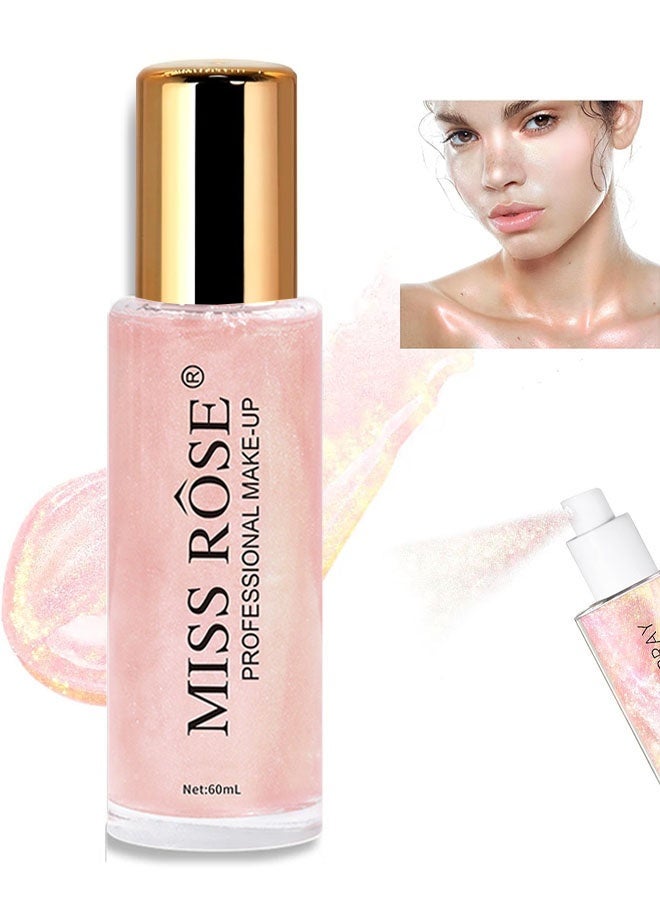 Miss Rose Body Shimmer Mist, Moisturizing Bronze Body Shimmer Luminizer Glow Illuminator Quick-Drying and Non-Sticky Liquid Highlighter Spray for Face Hair Glitter, 60ML -# 04 Pink - Image 1