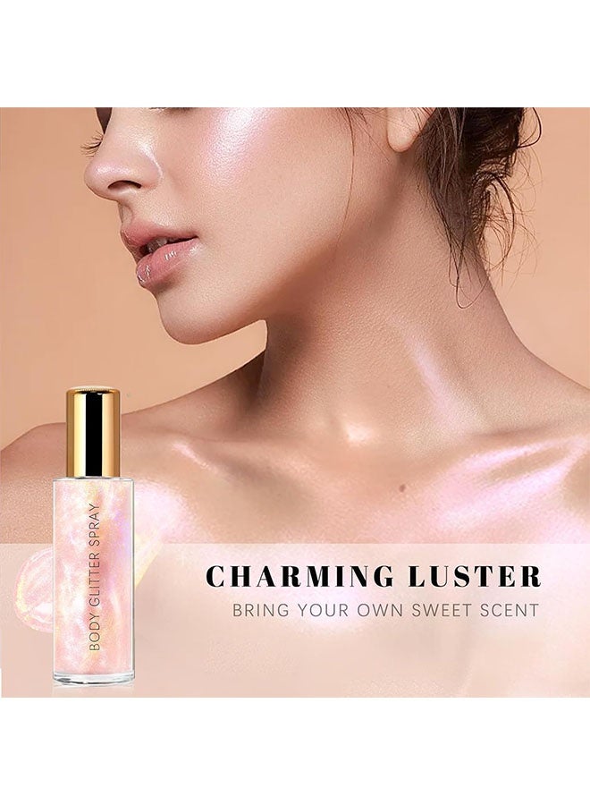 Miss Rose Body Shimmer Mist, Moisturizing Bronze Body Shimmer Luminizer Glow Illuminator Quick-Drying and Non-Sticky Liquid Highlighter Spray for Face Hair Glitter, 60ML -# 04 Pink - Image 3