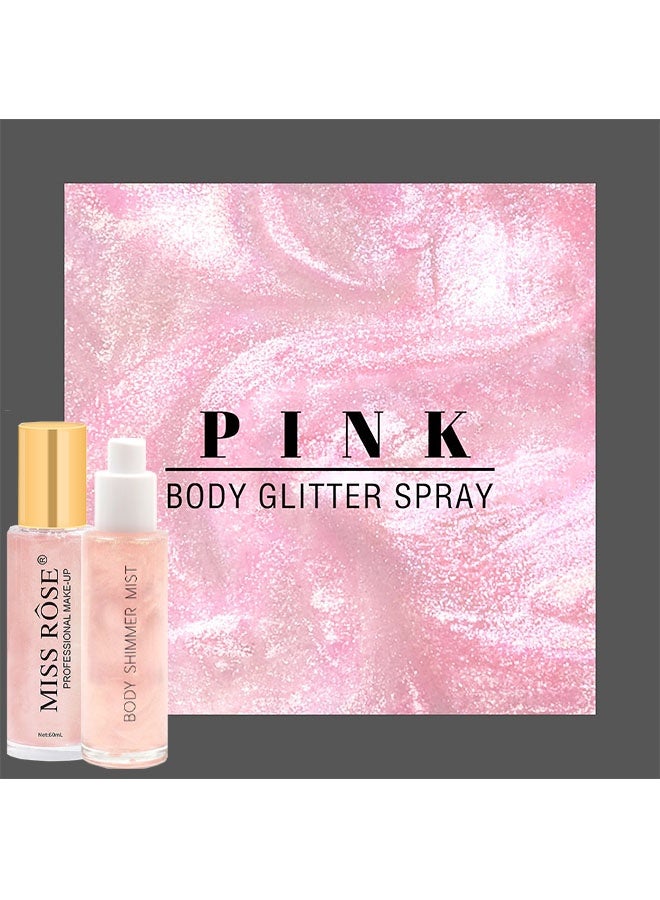 Miss Rose Body Shimmer Mist, Moisturizing Bronze Body Shimmer Luminizer Glow Illuminator Quick-Drying and Non-Sticky Liquid Highlighter Spray for Face Hair Glitter, 60ML -# 04 Pink - Image 2
