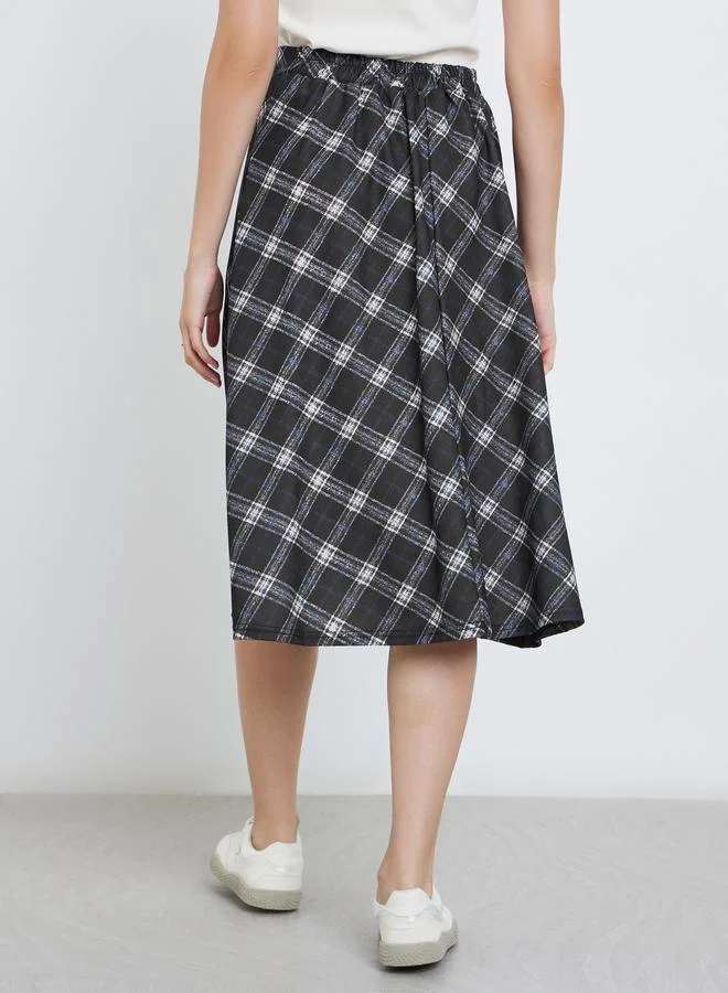 Styli  Styli Checked Print A-Line Midi Skirt for Women | Best Price UAE