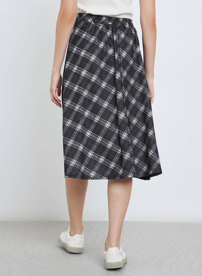 Styli Checked Print A-Line Midi Skirt - Image 4