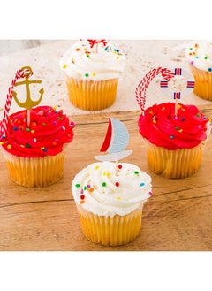 Restaurantware Restaurantware-Inch Nautical Cake Toppers, 24 Piece Assorted Nautical Cupcake Toppers - For Kids' Parties Or Baby Showers, Ocean Sailing Theme Decorations, Paper Nautical Birthday Cake Toppers  - Image 5