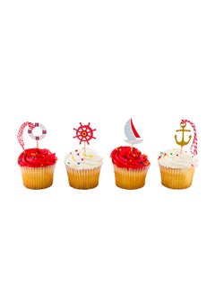 Restaurantware Restaurantware-Inch Nautical Cake Toppers, 24 Piece Assorted Nautical Cupcake Toppers - For Kids' Parties Or Baby Showers, Ocean Sailing Theme Decorations, Paper Nautical Birthday Cake Toppers  - Image 3