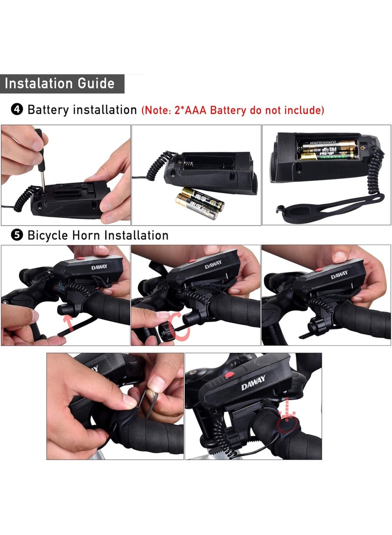 DAWAY A14 110dB Electric Bike Horn - 5 Sound Modes, Loud Bicycle Handlebar Alarm Bell with Free Screwdriver, Ideal Gift for Kids & Adults - Safe & Easy Cycling Alert - Image 5