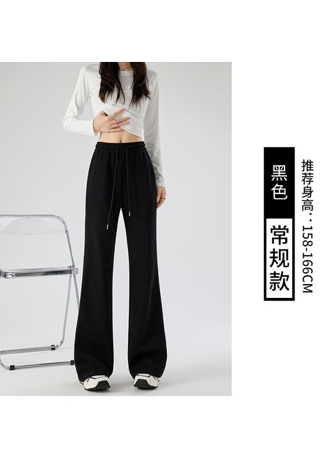 Spring Autumn 2024 New Womens High-Waisted Slimming Bell Bottom Pants American Style Casual Petite Wardrobe Essential Black [regular pocket style]