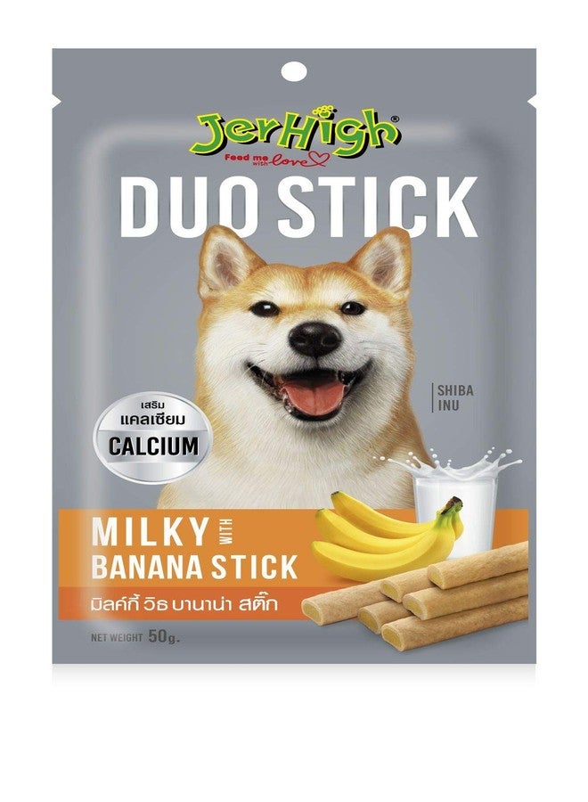 Jerhigh DuoStick Dog Treats,Human Grade High Protein Chicken,Fully Digestible Healthy Snack & Training Treat,Free from by-Products & Gluten,Milky with Banana (2X50G) Sold by DogsNCats,All Life Stages - Image 1