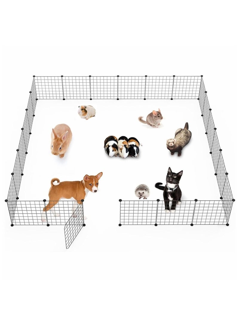 Beauenty 24 Panels DIY Pet Playpen,Portable Pet Playpen Metal for Small Animals,Animal Cage,Pet Playpen Panels,Guinea Pigs, Rabbits,Dog Cage,Cat Cage, Dog Fence(Black 35CM*35CM) - Image 1