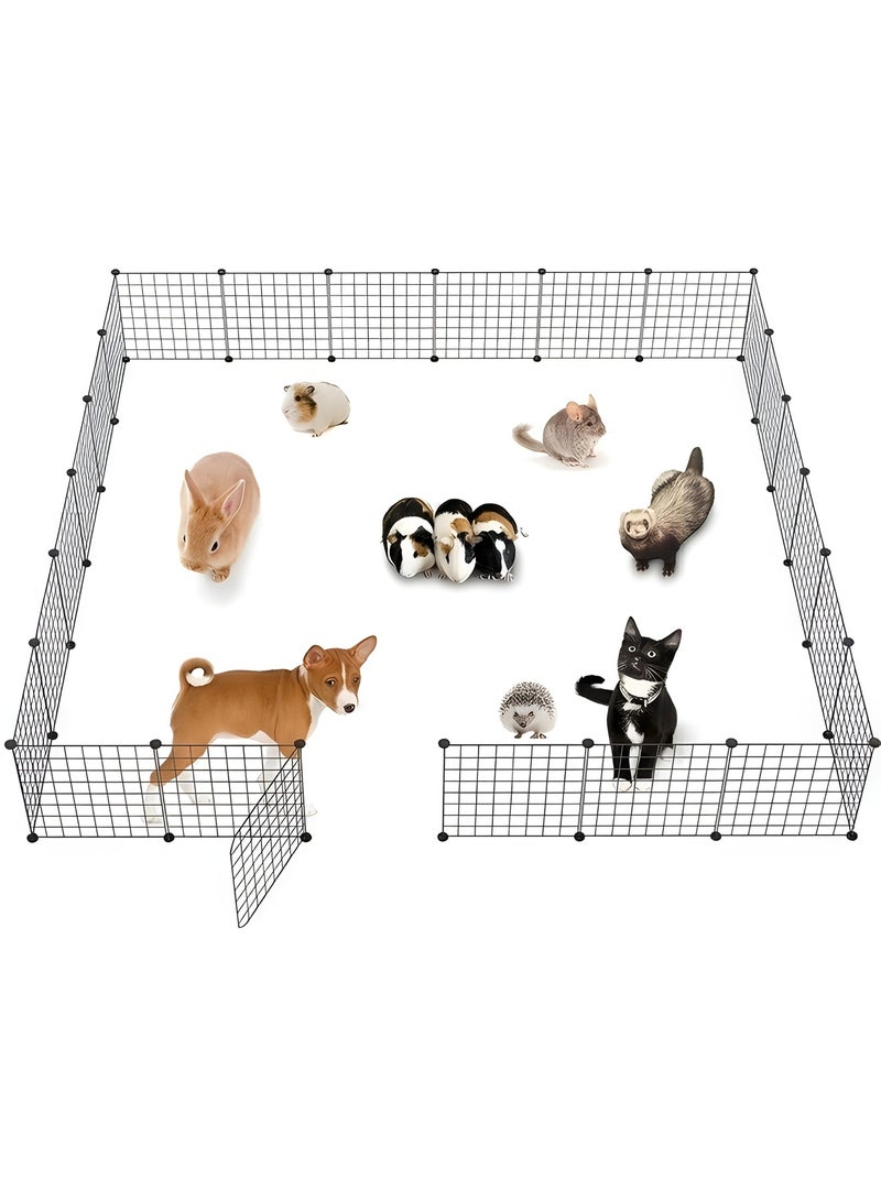 Beauenty 24 Panels DIY Pet Playpen,Portable Pet Playpen Metal for Small Animals,Animal Cage,Pet Playpen Panels,Guinea Pigs, Rabbits,Dog Cage,Cat Cage, Dog Fence(Black 35CM*35CM) - Image 1