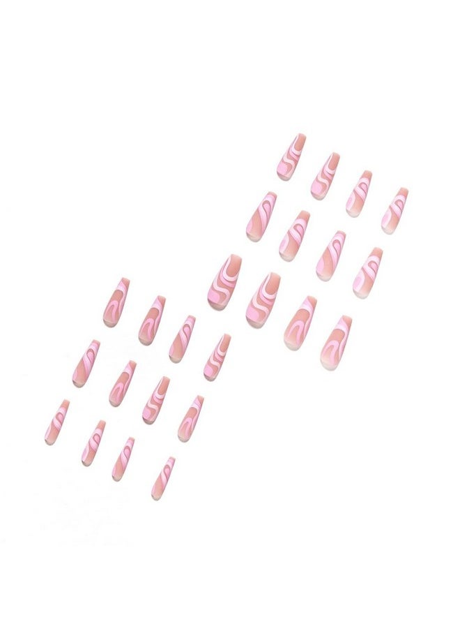 Candy Swirls Pink Coffin Press On Nails Artificial Nails, Reusable Fake Nails, Set Of 22 False Nails Universally Sized Nail Extensions For Women Press- On Nails, Longlasting Fake Nails With Glue Matt Finish ( Base Nude With Pink Swirls ) - pzsku/Z6A4985B320B4EBCF6346Z/45/_/1735567112/ab4f4d8a-d9cd-4c9f-90cb-0f55b93976ce