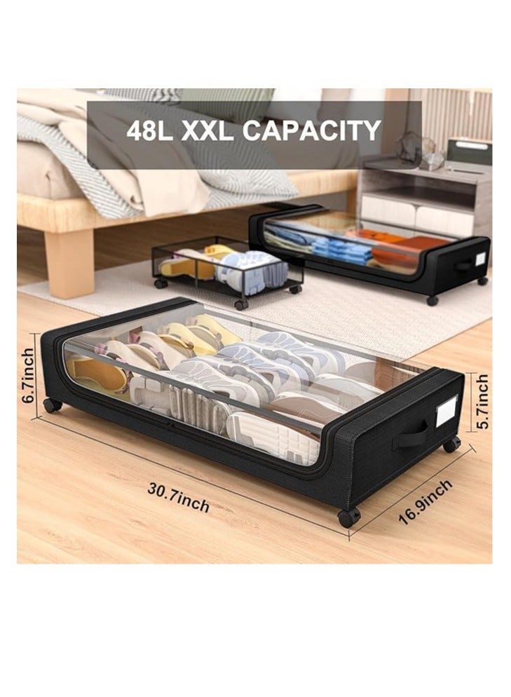 Arabest Under Bed Storage with Wheels, 2 Pack Under Bed Storage Containers, Large Under Bed Rolling Storage with Clear Window & Label, Bedroom Storage Organizer for Clothes, Shoes,Toys, Books, Blankets  - Image 2