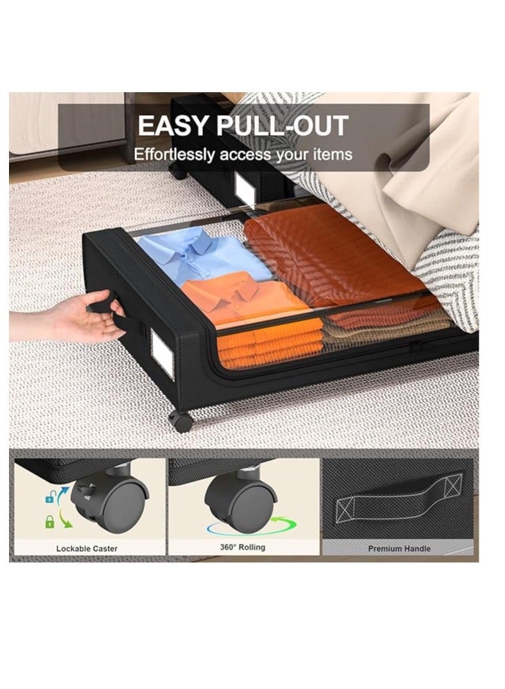 Arabest Under Bed Storage with Wheels, 2 Pack Under Bed Storage Containers, Large Under Bed Rolling Storage with Clear Window & Label, Bedroom Storage Organizer for Clothes, Shoes,Toys, Books, Blankets  - Image 3