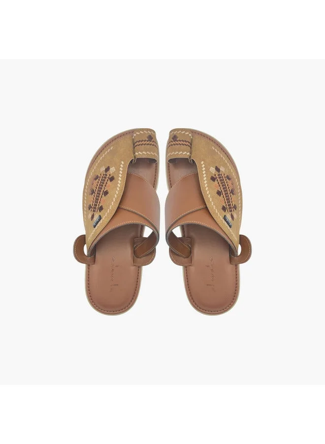 Al Waha Men's Textured Slip-On Arabic Sandals with Toe Loop Detail