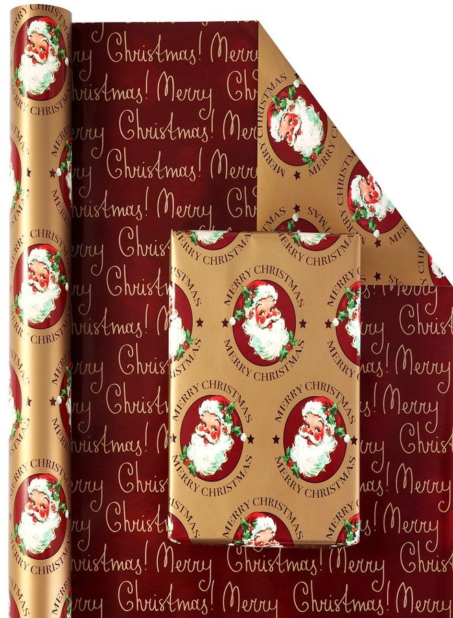 EWES Vintage Santa Christmas Wrapping Paper 3 Rolls Set,Red Burgundy Retro Kids Heavy Duty Premium Traditional Gift Wrap,Cute from North Pole,Matte Gold Snowflake Plaid Reversible,Total 48.6sq.ft - Image 4