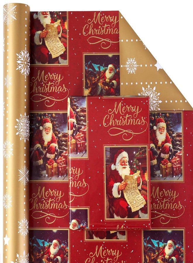 EWES Vintage Santa Christmas Wrapping Paper 3 Rolls Set,Red Burgundy Retro Kids Heavy Duty Premium Traditional Gift Wrap,Cute from North Pole,Matte Gold Snowflake Plaid Reversible,Total 48.6sq.ft - Image 5