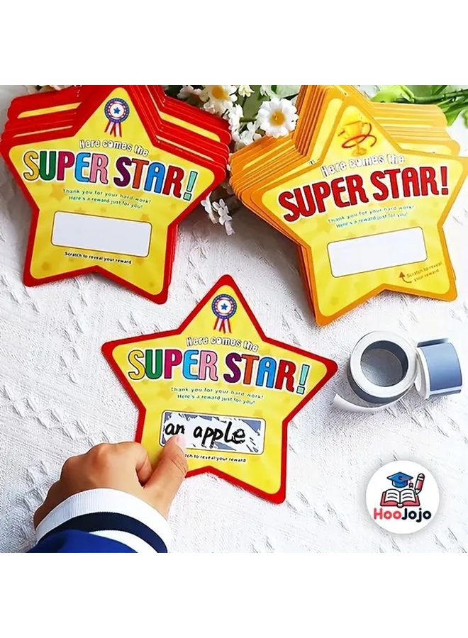 Yellow 50 Scratch Off Star Reward Cards DIY Wish Greeting Cards With Envelope - Image 1
