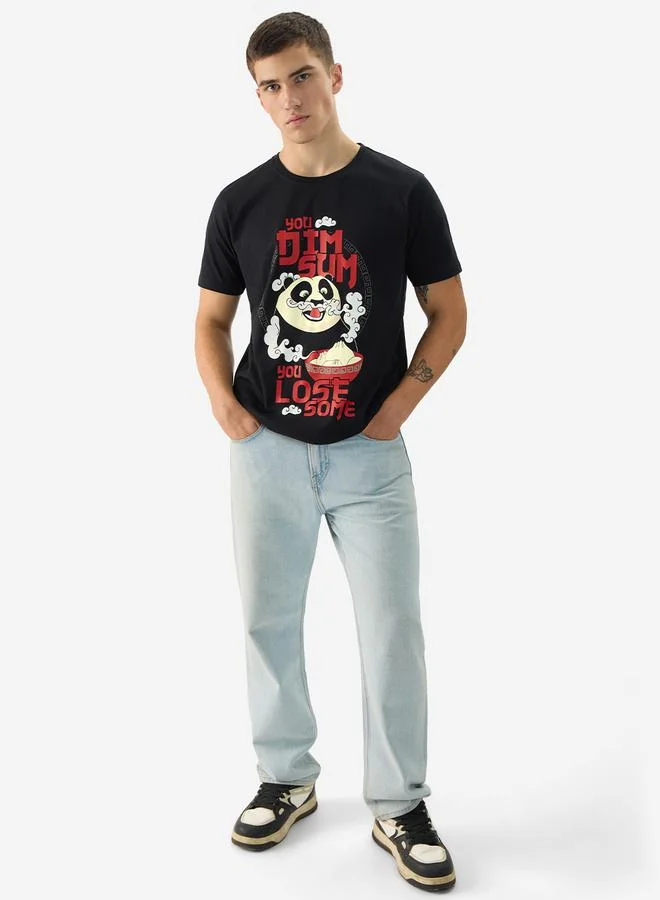 The Souled Store  Men Black Graphic Dim Sum Panda Cotton T-Shirt for Men | Best Price UAE