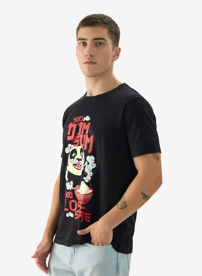 The Souled Store  Men Black Graphic Dim Sum Panda Cotton T-Shirt for Men | Best Price UAE