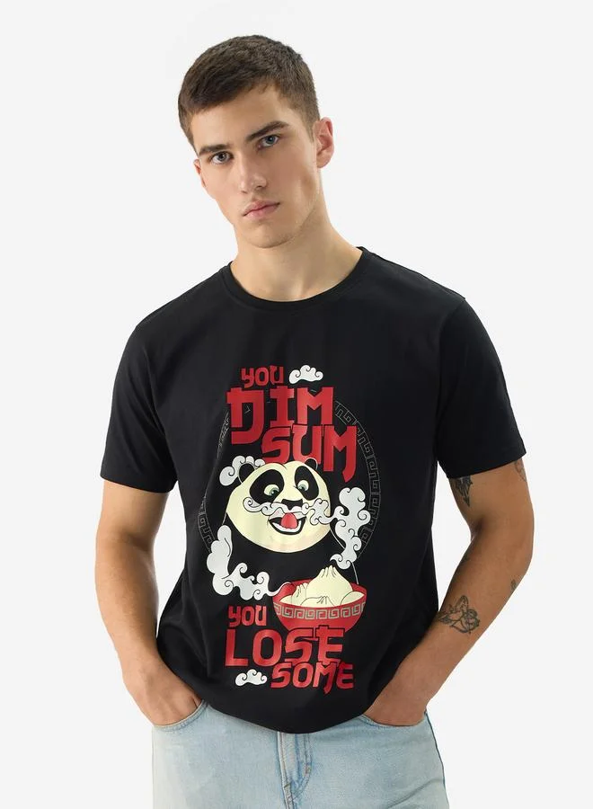 Men Black Graphic Dim Sum Panda Cotton T-Shirt